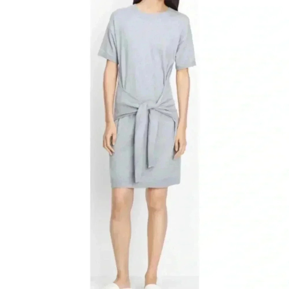 Woman VINCE gray Short Sleeve Tie Waist Light Casual Shirt Dress Sz XS
